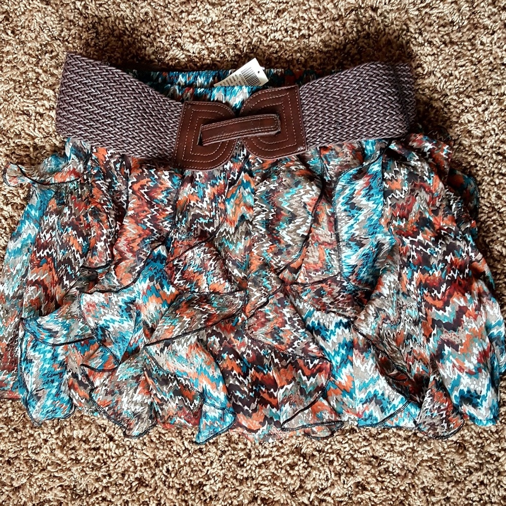 Ruffle Mini Skirt with Belt